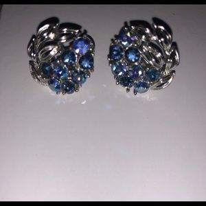 Vintage Silver Lisner Blue Crystal Earrings